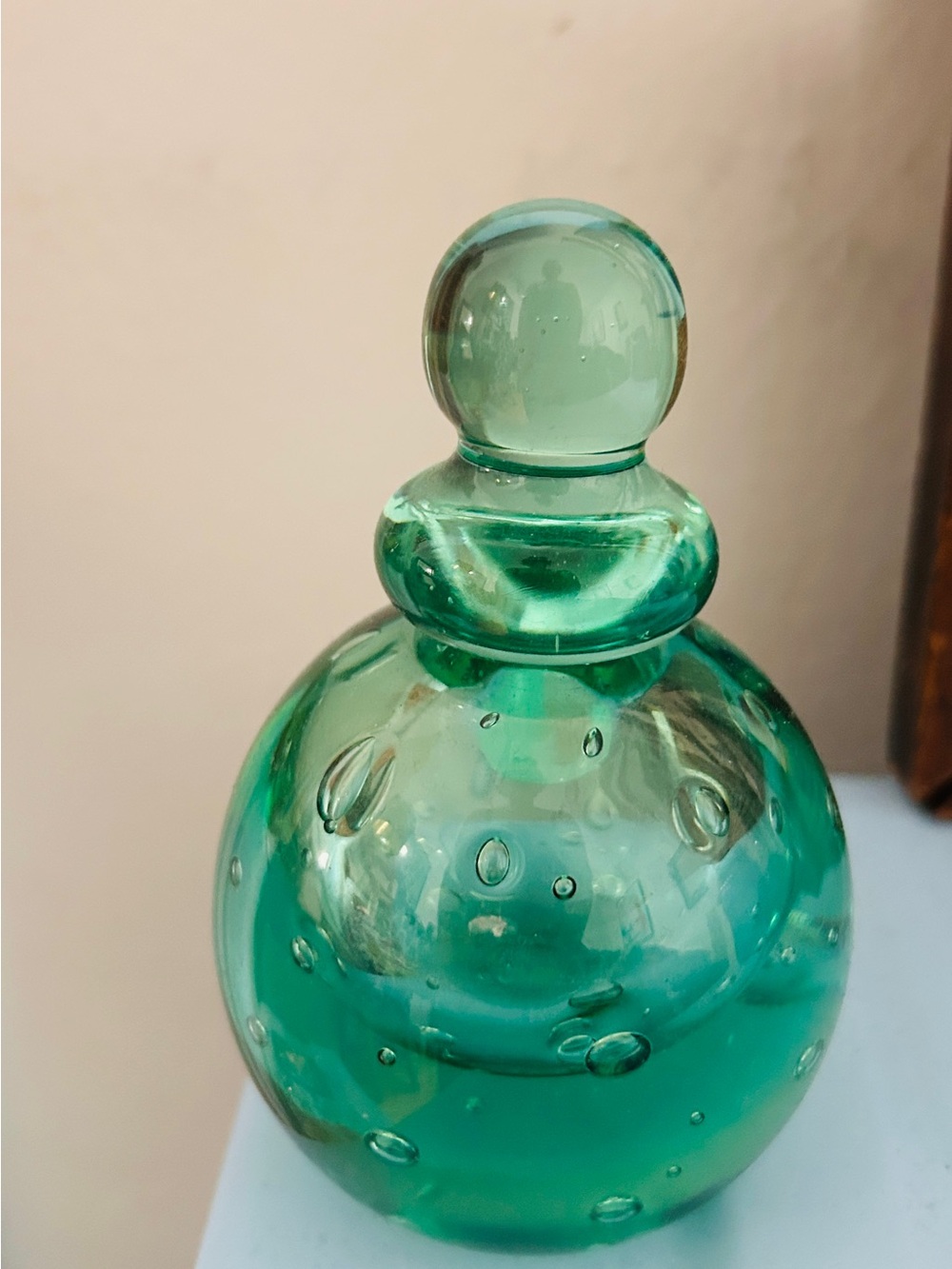 Metropolitan Museum Art Green Bubble Glass Decorative Bottle -